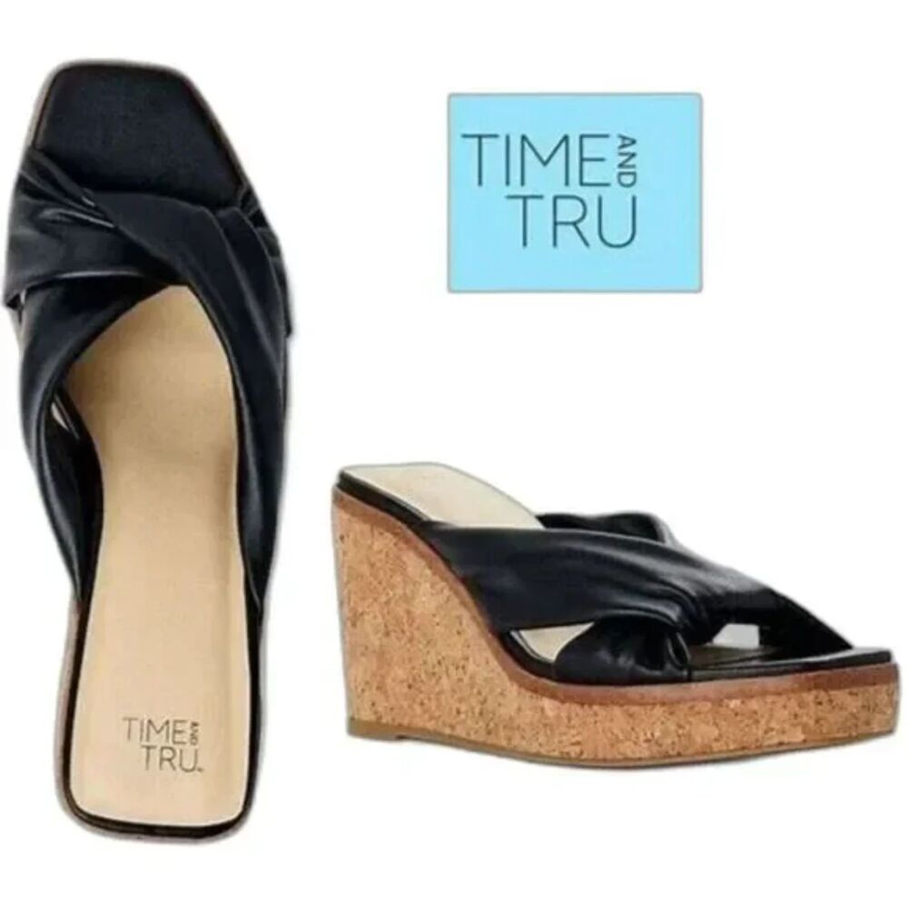 Size: 9 . Wedge High Heel Sandals ...... Black . Time and Tru . New w/ Tags - Picture 2 of 10